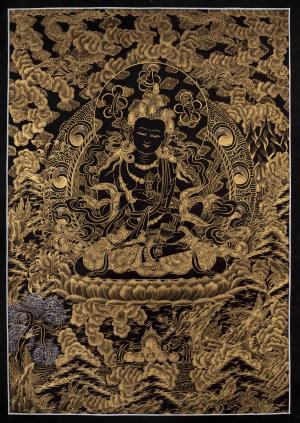 Black and Gold Style Hand Painted Vajrasattva Dorje Sempa Tibetan Buddhist Thanka Painting